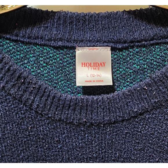 HOLIDAY TIME Womens L 12-14 Blue Green Trees Sequins Ugly Christmas Sweater - Picture 5 of 9